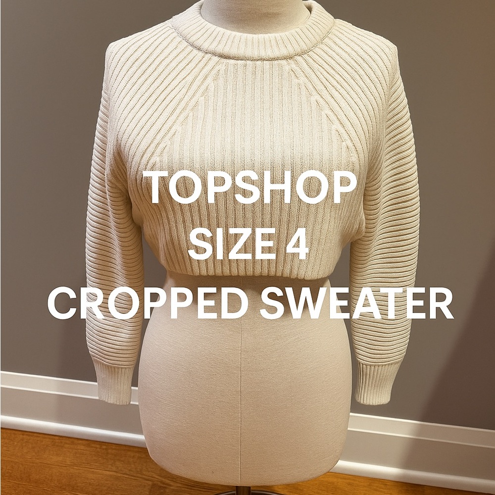 Topshop cropped ribbed sweater in ivory